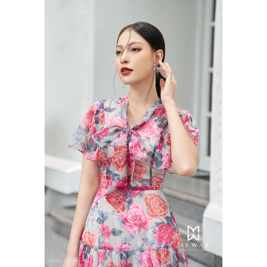 Đầm Maxi Nữ Đi Chơi Du Lịch MY WAY Dáng Xòe Cổ Nơ Sang Trọng 9MD0232 ha1