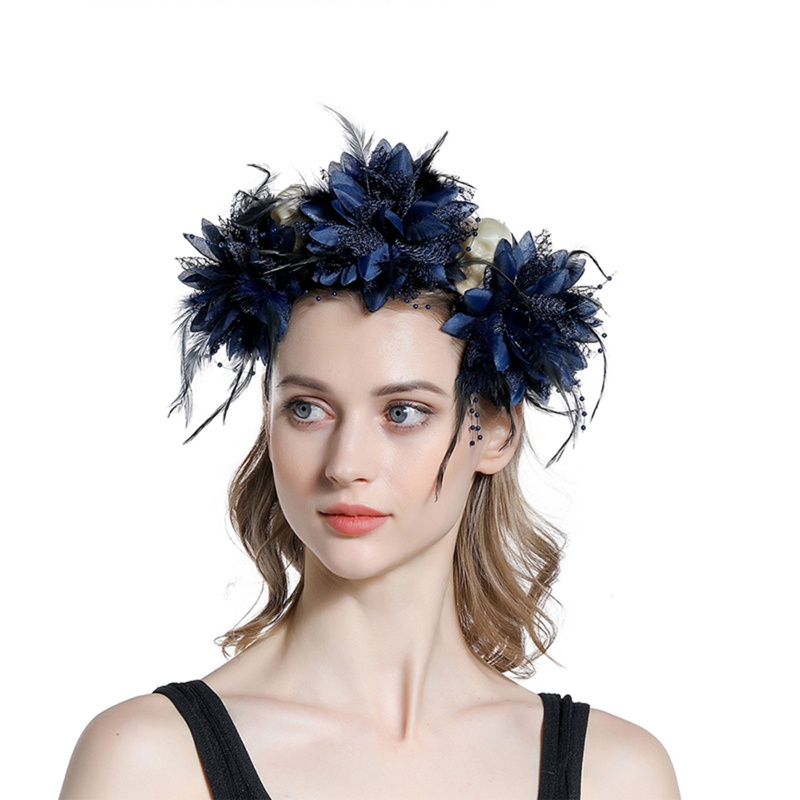 Băng Đô Handmade Đính Lông Vũ Mỏng Hình Hoa Phong Cách Lolita Thời Trang Cho Nữ