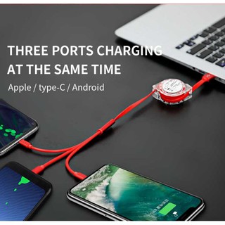 Dây cáp sạc nhanh chia 3 cổng USB Type C + Lightning + Micro USB