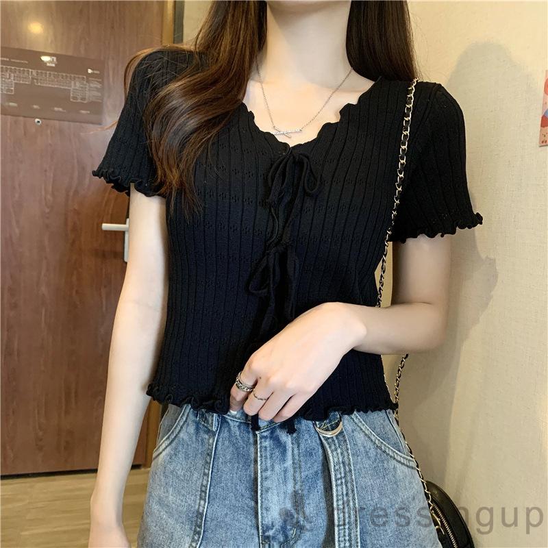 Áo Thun Nữ Tay Ngắn Cổ Chữ V Thời Trang Quyến Rũ