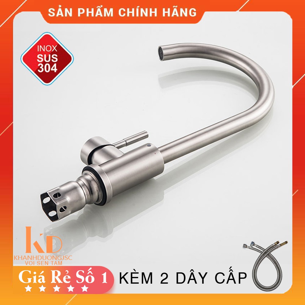 [FREE SHIP] Vòi rửa bát NÓNG LẠNH loại cắm chậu chất liệu inox 304 dáng tròn-Tặng bộ dây cấp-mã-Chính hãng KD 011