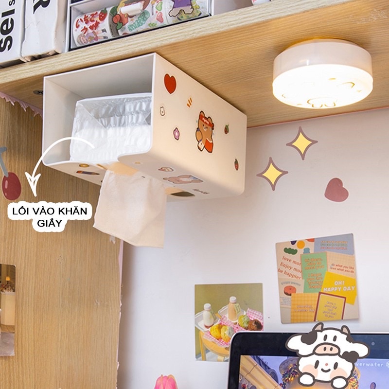 Hộp đựng khăn giấy treo tường hình chữ nhật kèm sticker dễ thương decor bàn học, nhà bếp - Hộp đựng khăn giấy dán tường