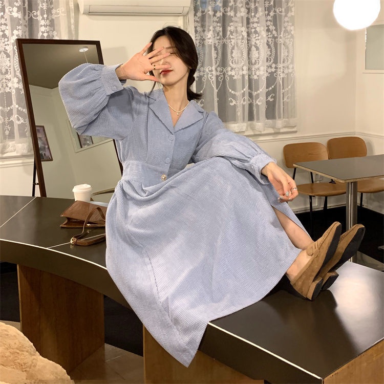 IELGY    Đầm Nhung Cổ polo Dáng Dài Vừa Thời Trang Pháp Thanh Lịch Cho Nữ