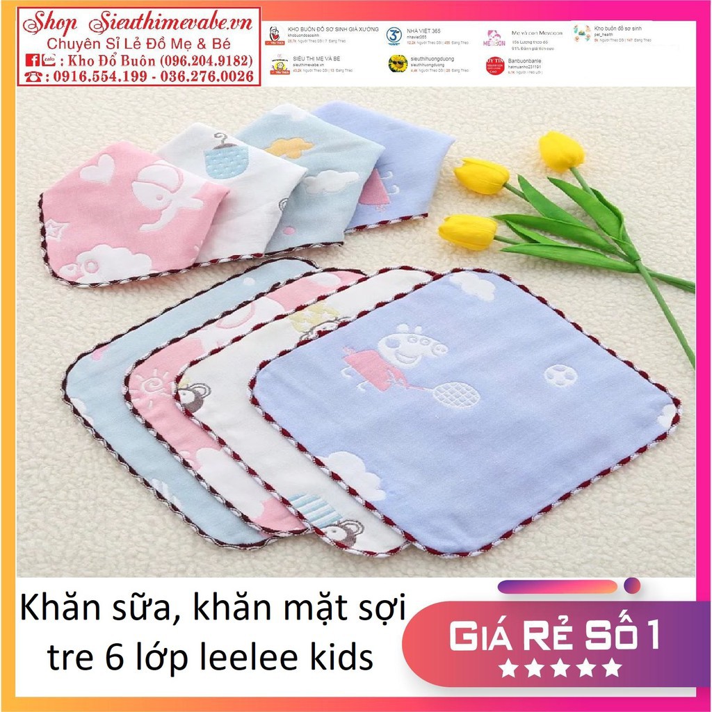 [bán lẻ]khăn mặt sợi tre 6 lớp LeeLee Kids 25x25cm hàng tốt giá rẻ