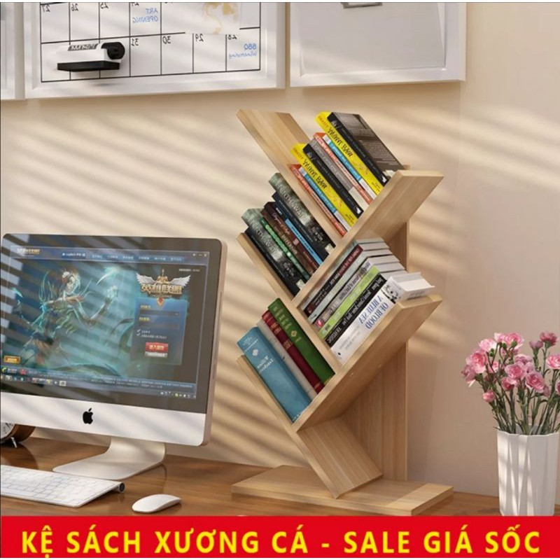 Kệ, giá sách Xương Cá 5 tầng. Gỗ MDF phủ Melatium chống thấm cao cấp. Kích thước 80 x 40 x 20cm