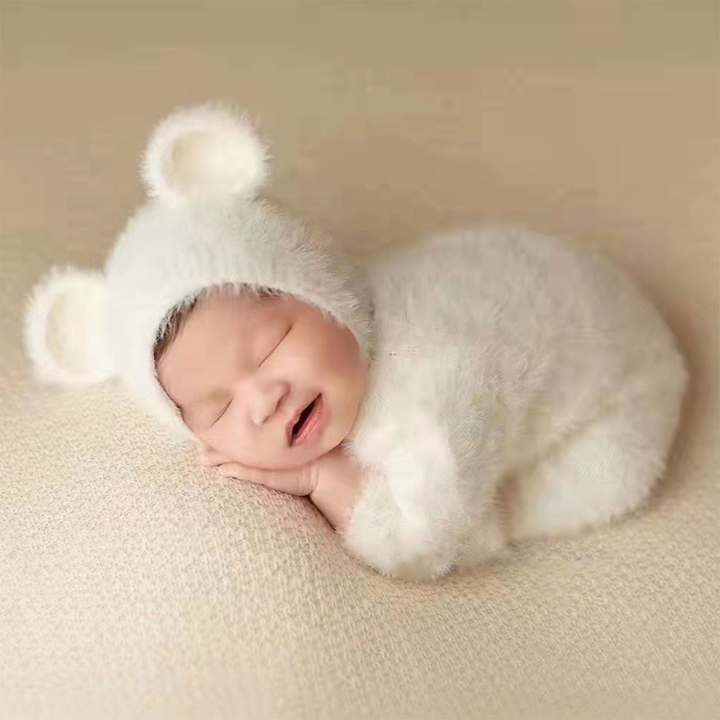 Set 2 Món Áo Liền Quần Dệt Kim Tai Thỏ Dễ Thương Dùng Làm Đạo Cụ Chụp Ảnh Cho Bé Sơ Sinh