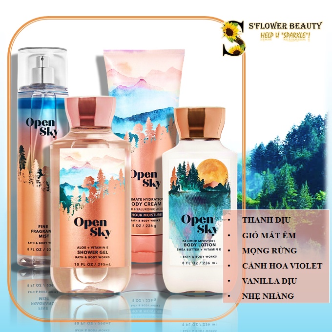 OPEN SKY | Bộ Sản Phẩm Gel Tắm -  Dưỡng Thể - Xịt Thơm Nước Hoa Toàn Thân Bath &amp; Body Works Body Care