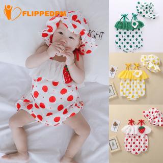 Infant Girls Straps Ruffled Dot Print Hat Romper Jumpsuit