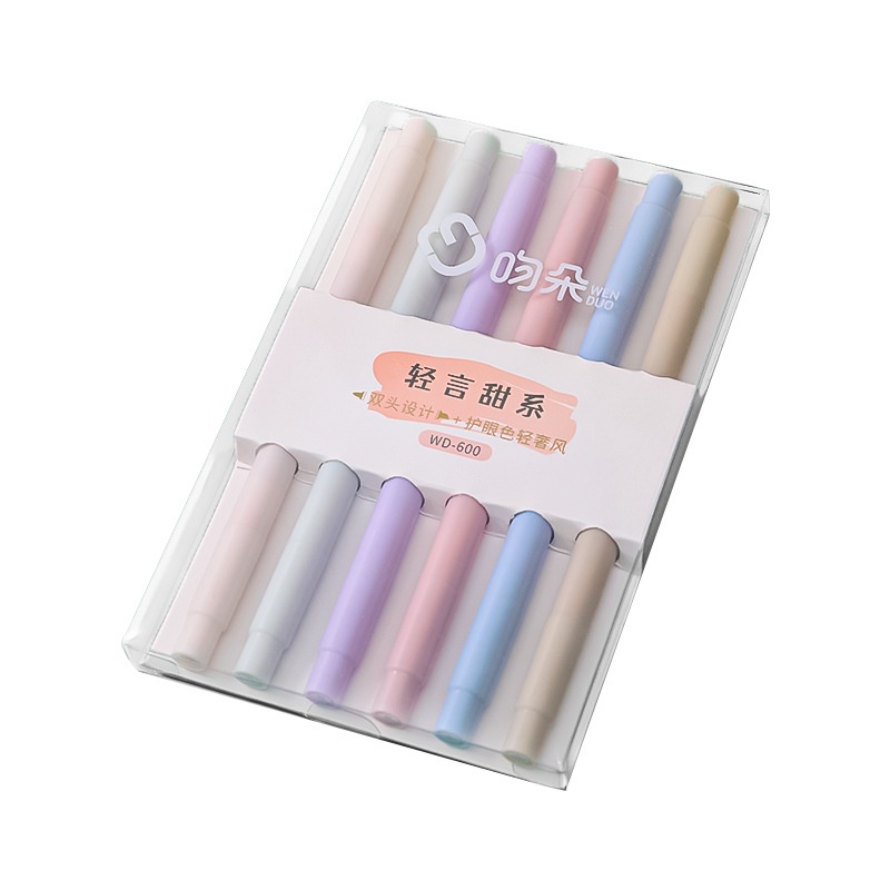 Set 6 Bút Đánh Dấu Hai Đầu Mềm Mại Sức Chứa Lớn Cho Học Sinh