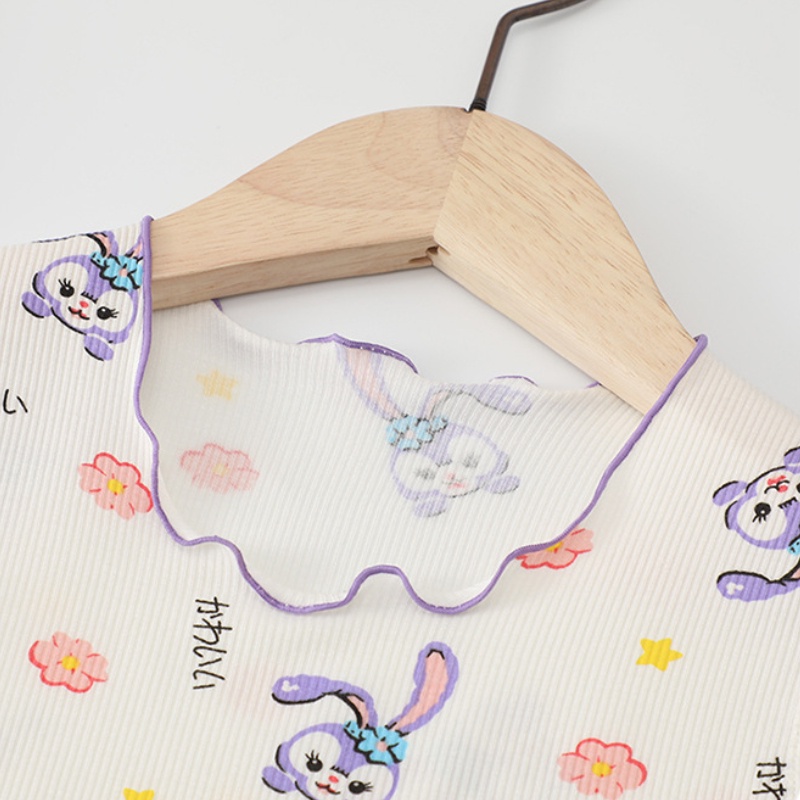 Bộ Đồ Ngủ Tay Ngắn + Quần short Bằng  Nguyên Chất In Họa Tiết Hoạt Hình Phong Cách Hàn Quốc Dễ Thương Dành Cho Bé Gái 1-7 Tuổi