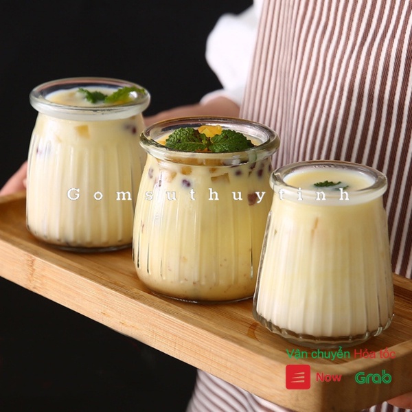 Hũ thủy tinh sọc 200ml nắp nhựa dùng đựng sữa chua, pudding, thực phẩm