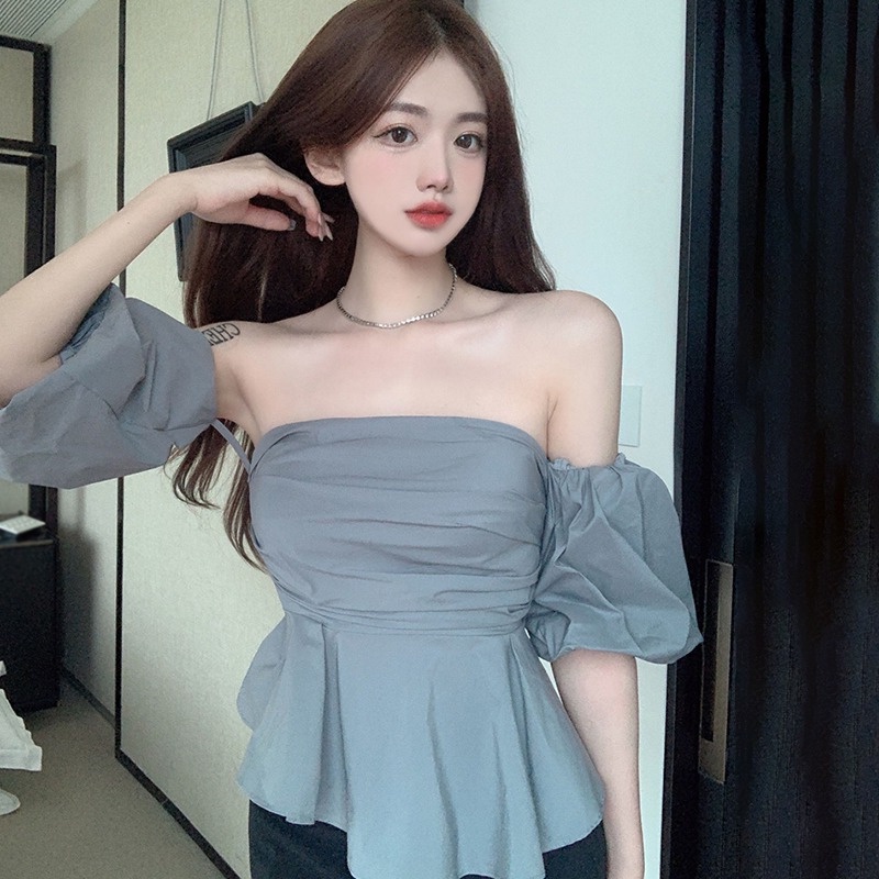 Áo Kiểu Tay Phồng Trễ Vai Phong Cách Hàn Quốc Thời Trang Mùa Hè Xinh Xắn Cho Nữ