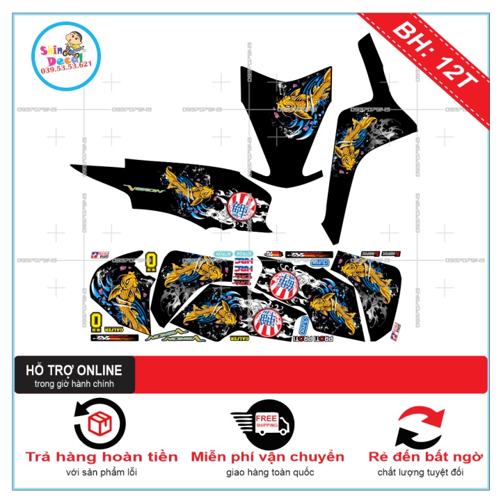 TEM XE VISION 2016 CÁ CHÉP DÁN XE ĐEN -- SHIN DECAL 2