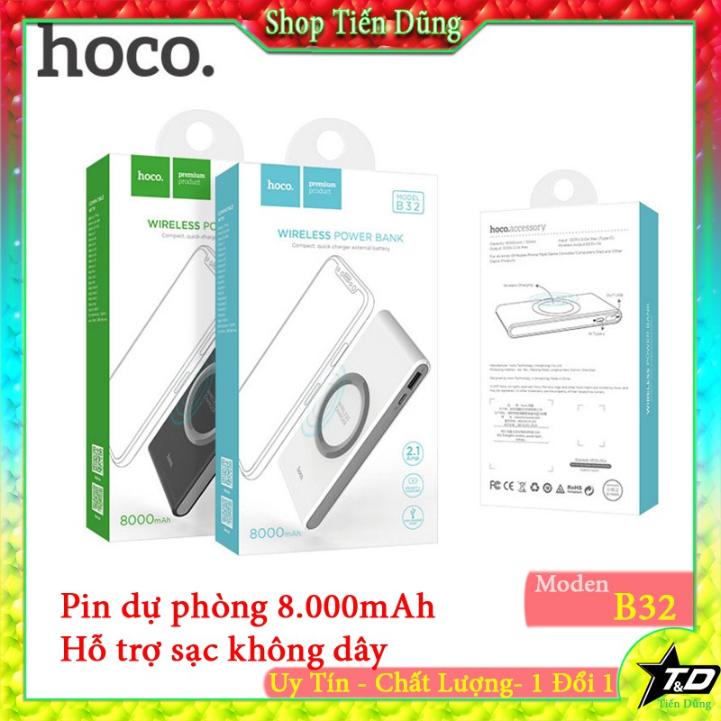 Pin sạc dự phòng Hoco B32 kiên sạc không dây dung lượng 8000mAh chính hãng