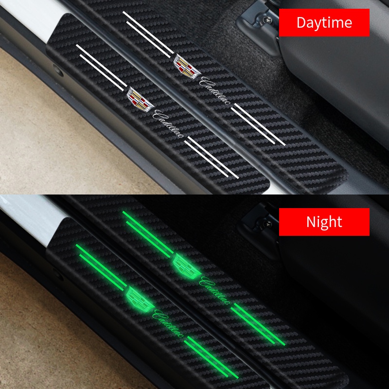 Bộ 4 Miếng Dán Sợi Carbon Màu Dạ Quang Chống Trầy Cho Cửa Xe Hơi Cadillac Escalade CTS ATS SRX STS XT5 XT4 XT6 XTS CT4 CT5 CT6