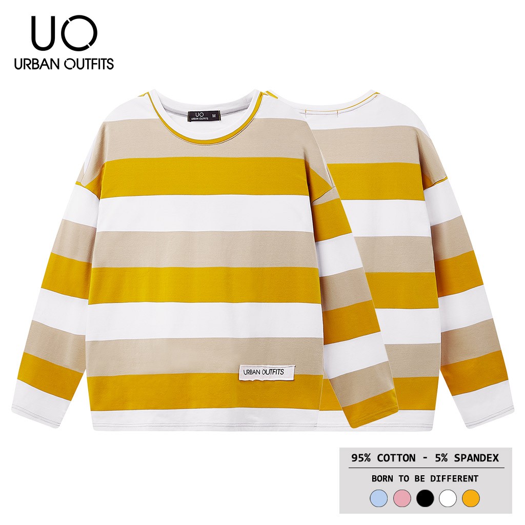 Áo Thun Tay Dài Nữ Nam Form Rộng TDO05 URBAN OUTFITS Kẻ 3 Sọc Ngang 100 Cotton 4 Chiều