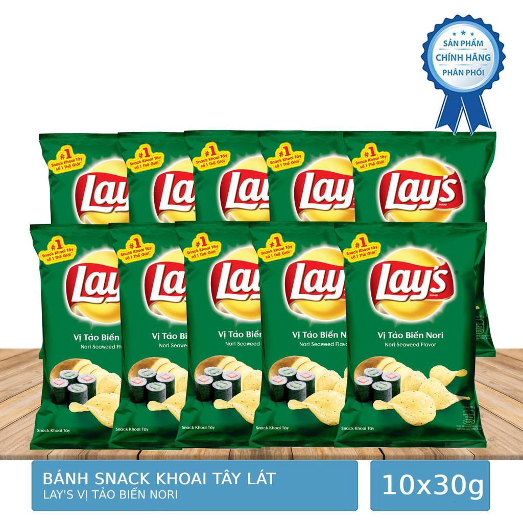 Bịch 10 Gói Bánh Snack Khoai Tây Lay's Vị Tảo Biển Nori 32g