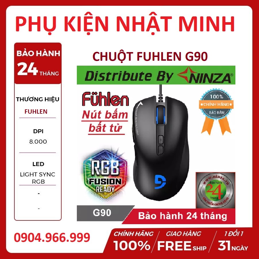 [Bán lỗ xin đánh giá] Chuột FUHLEN G90 Ninza - Chuột gaming giá rẻ, với nút bấm bất tử led RGB Chính hãng BH 24 tháng