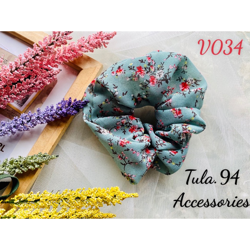 Dây buộc tóc, cột tóc scrunchies hoa nhí vintage