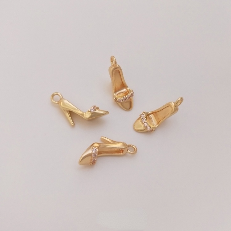 Mặt Nạ Đồng 14K Hình Giày Cao Gót Màu Vàng Kim diy Trang Sức