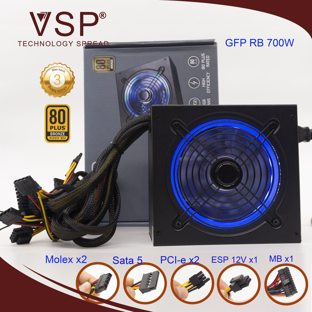 Nguồn VSP 700W Công Suất Thực LED RGB- Bảo Hành 36 Tháng