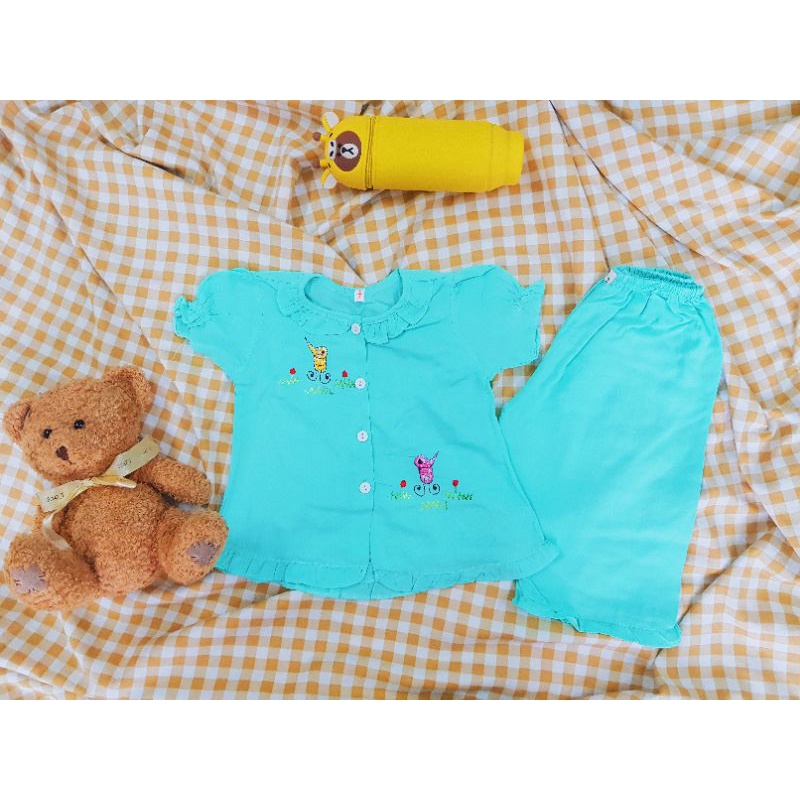 Bộ tole lanh vải trơn thêu tay ngắn quần dài TNQD bé gái