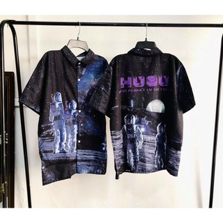 Áo sơ mi unisex HUGU Planet, form rộng, hình in 3D full áo cực chất, mặc đi chơi cực cá tính, áo sơ mi nam nữ (ảnh thật)
