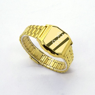 Đồng hồ nam nữ, đồng hồ điện tử tráng gương cảm ứng led dây thép không gỉ