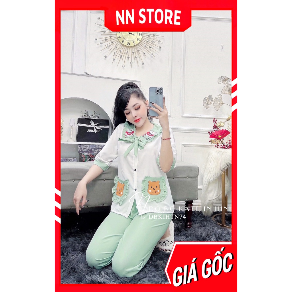 Đồ bộ tiểu thư cho nữ mặc nhà chất kate mềm mịn in hình gấu hoạt hình dễ thương DBKIHTN74