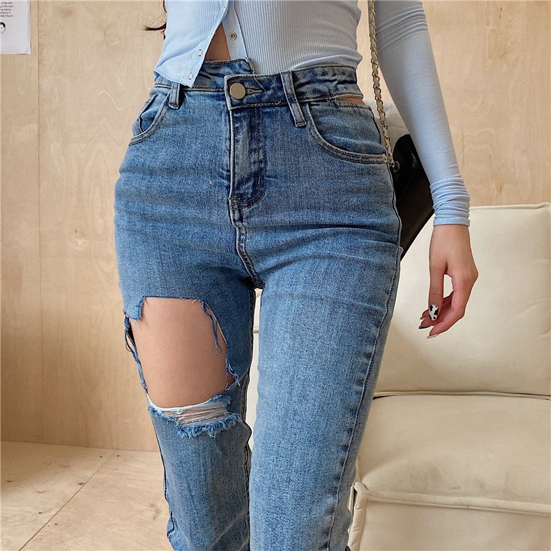 Ulzzang ( 얼짱) - QUẦN JEANS RÁCH DÁNG ÔM THỜI TRANG NỮ
