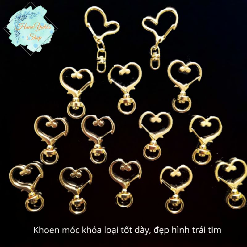 Khoen móc khóa hình trái tim màu vàng, trắng sử dụng trong thủ công