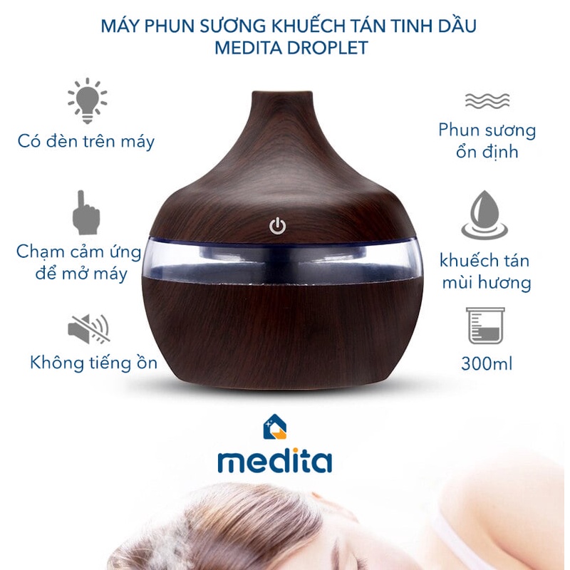 MÁY PHUN SƯƠNG HỒ LÔ - Máy Xông Tinh Dầu - Khuếch Tán Hương Thơm - vân gỗ đèn led 7 màu