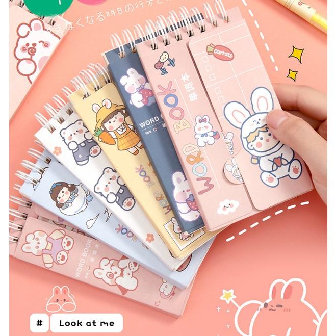 Số tay ghi chép , flash card học từ mới khổ A6 bìa hoạt hình gấp đôi siêu xinh BAG U SOA6