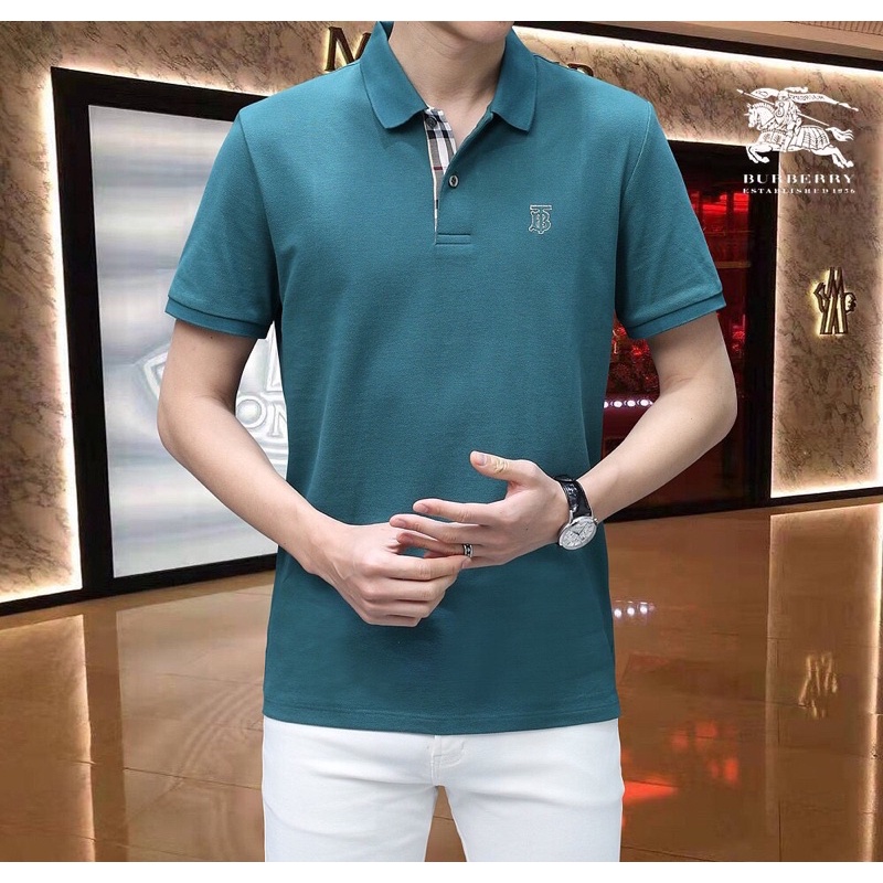 Áo polo nam ngắn tay cao cấp logo  thương hiệu Burberry màu trơn mẫu mới trẻ trung