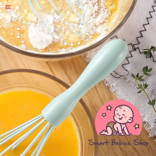 Dụng cụ đánh trứng cầm tay- phới lồng đánh trứng làm bánh khuấy bột bằng silicon màu Pastel