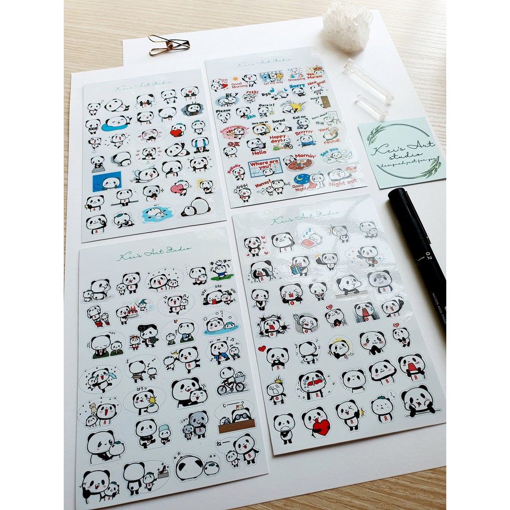 Set 4 tờ sticker gấu trúc shopping panda viber dễ thương biểu cảm