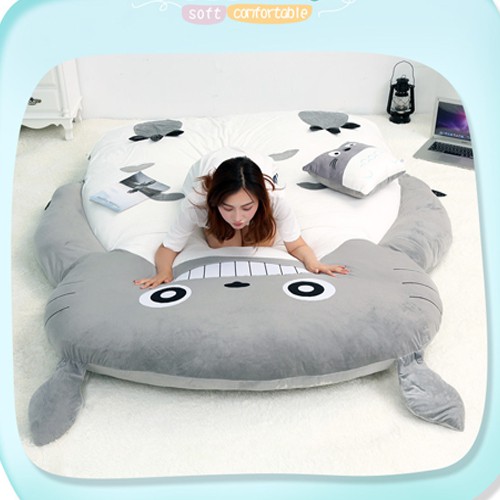 {HÀNG CHÍNH HÃNG}Giường Totoro-Đệm Giường Thêu Hình Thú Siêu Kute Cao Cấp Vải Bọc Mịn Không Xù Đệm Êm