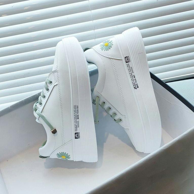 giày thể thao nữ đế cao G14 sneaker màu trắng thêu hoa phong cách hàn quốc đi học đi chơi hottrend