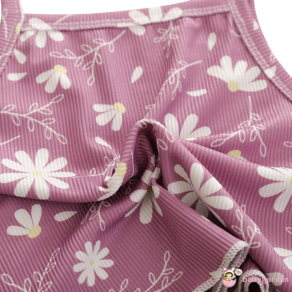 Set áo 2 dây + quần dài ống loe họa tiết da báo/hoa dành cho bé gái