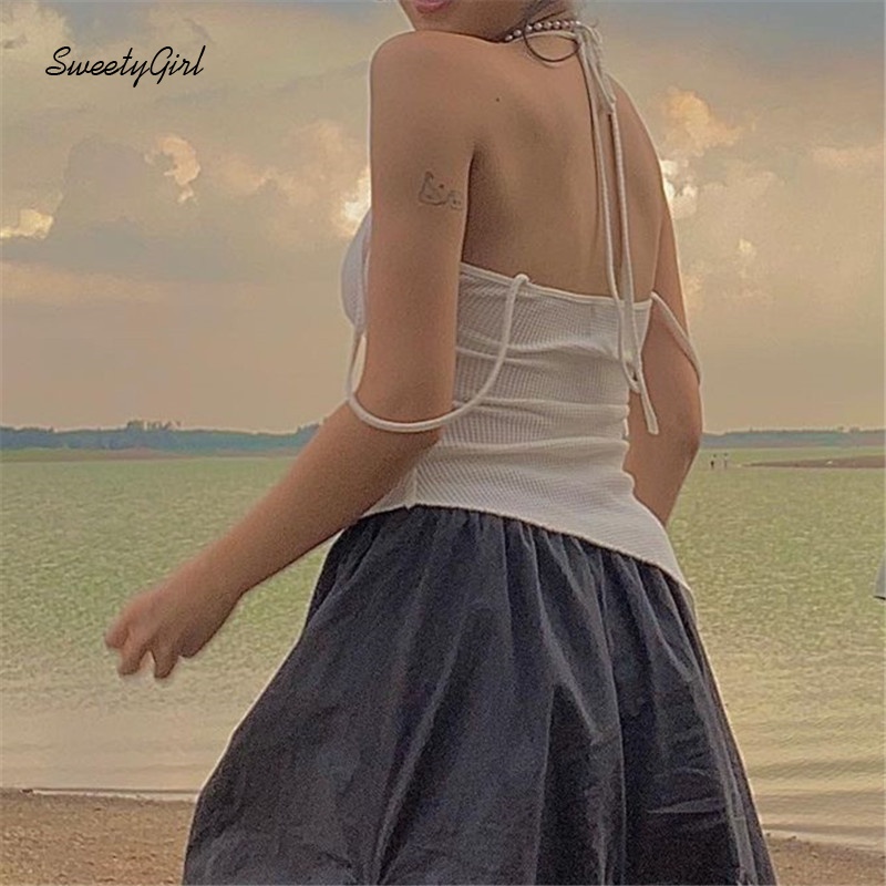 Áo Tank Top Hai Dây Cổ Chữ V Hở Lưng Dáng Ôm Màu Trơn Thời Trang Cho Nữ