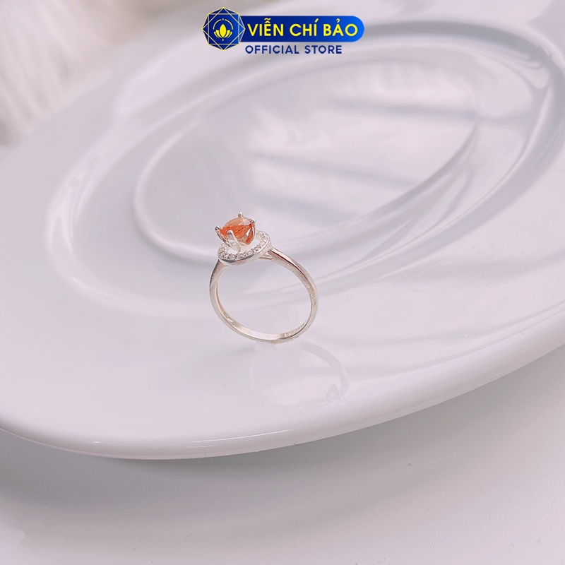 Nhẫn bạc nữ tóc nâu viền đá tròn chất liệu bạc S925thời trang phụ kiện trang sức nữ Viễn Chí Bảo N600030