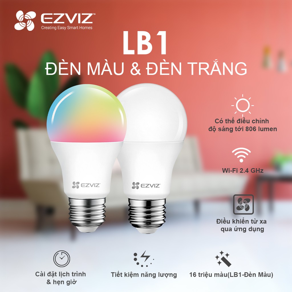 Bóng đèn wifi thông minh Ezviz, điều khiển qua app, nhiều màu sắc LB1 (chính hãng)