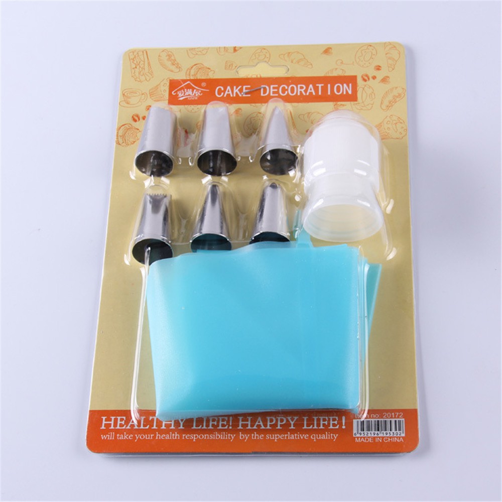 Bộ 6 đui kèm túi bắt bông kem silicon / nilon - 6pcs/set stainless steel cake cream spray sprayer decorating nozzle