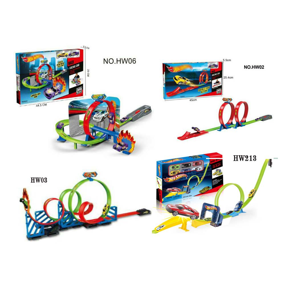 Hot Wheels Bộ Đồ Chơi Xe Đua Xoay 360 Độ Kèm 2 Đường Ray Cho Bé