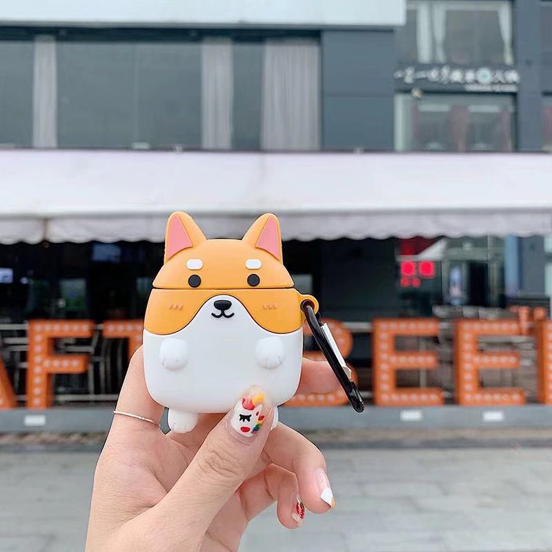 Vỏ silicone bảo vệ hộp đựng tai nghe Airpods họa tiết chó corgi và shiba