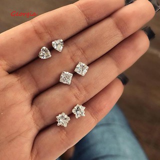 Bông tai đinh tán đính kim cương giả nhiều hình dạng 3 cặp