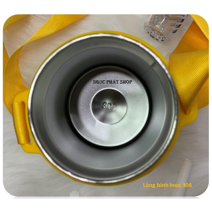 Bình giữ nhiệt 8660_850ml inox 304 màu Vàng hình Hổ_Có lọc trà