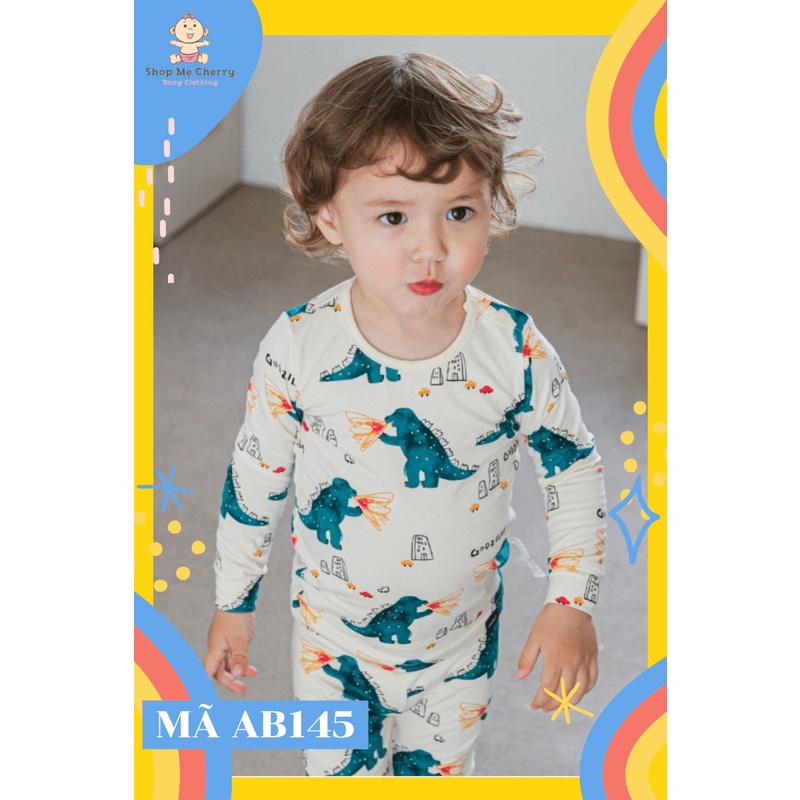 Bộ Thu Đông Dài Tay Cao Cấp Trẻ Em Của Hãng Cordii, Chất Thun Cotton Organic, Khủng Long Xanh