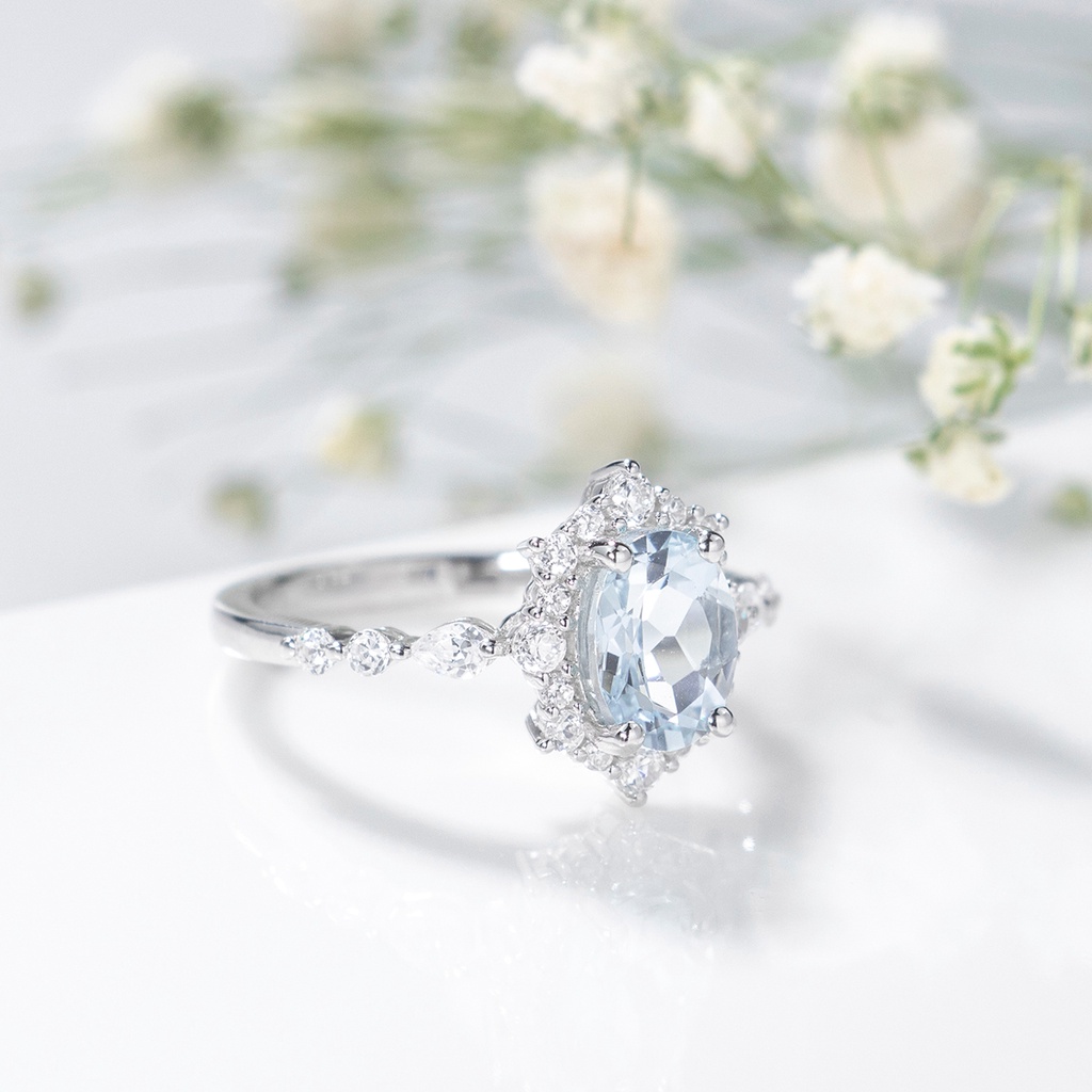 Nhẫn Bạc S925 Đính Đá Xanh Lam Nhạt Tự Nhiên Thời Trang Cho Nữ