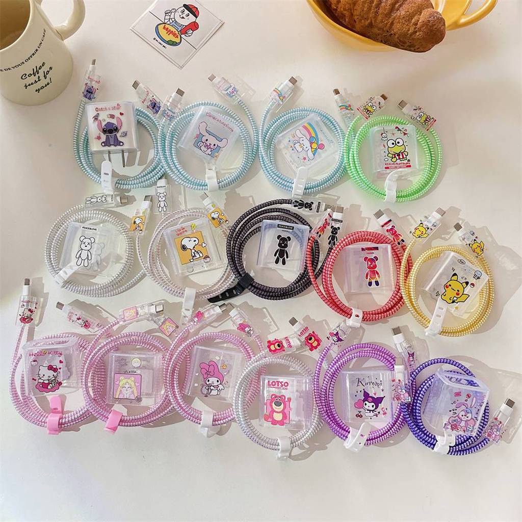 Ốp Điện Thoại TPU Mềm Hình Gấu Kaws / Snoopy / Ếch / Melody / Thủy Thủ Mặt Trăng / Melody Lotso Cổng USB Lò Xo Quấn Dây Cáp Dữ Liệu